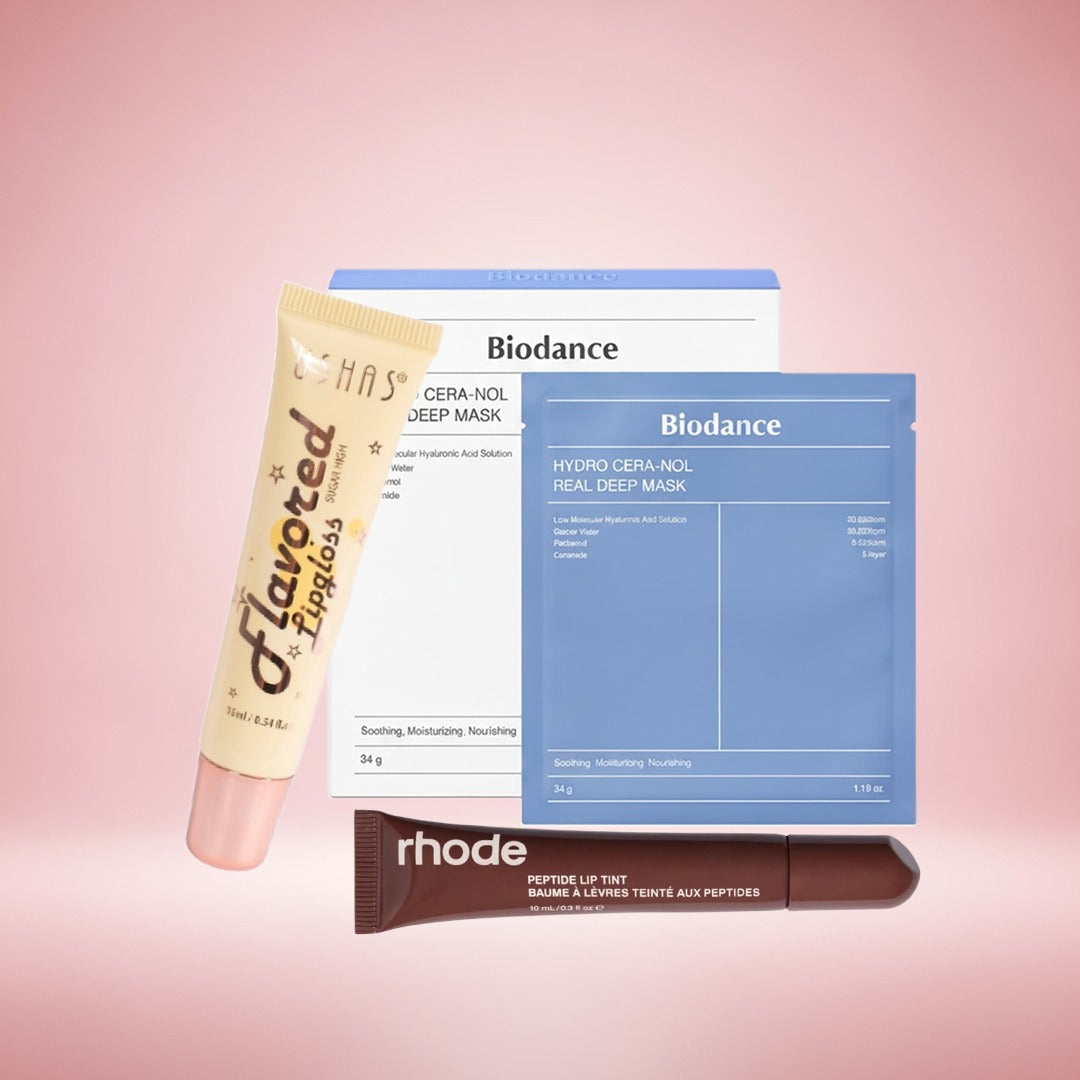 Rhode Lip Tint with USHAS Lip Gloss and Face Mask